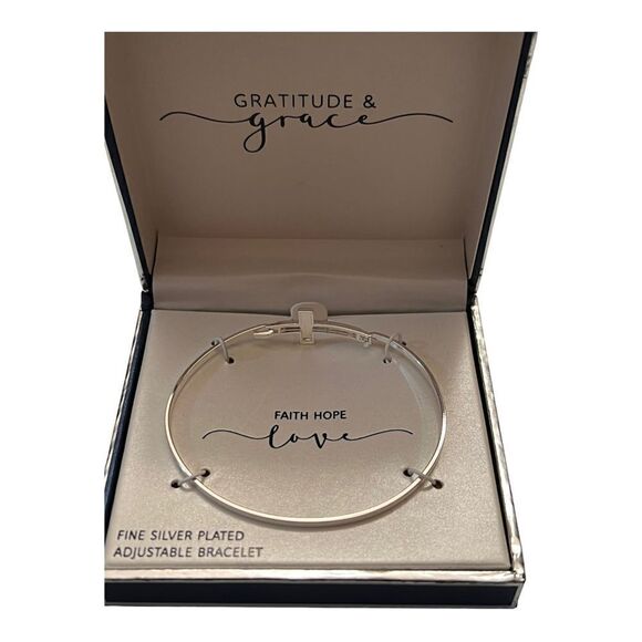 Unwritten Sterling Silver Sideways Cross Catch Bangle Faith Hope Love New - Picture 4 of 6